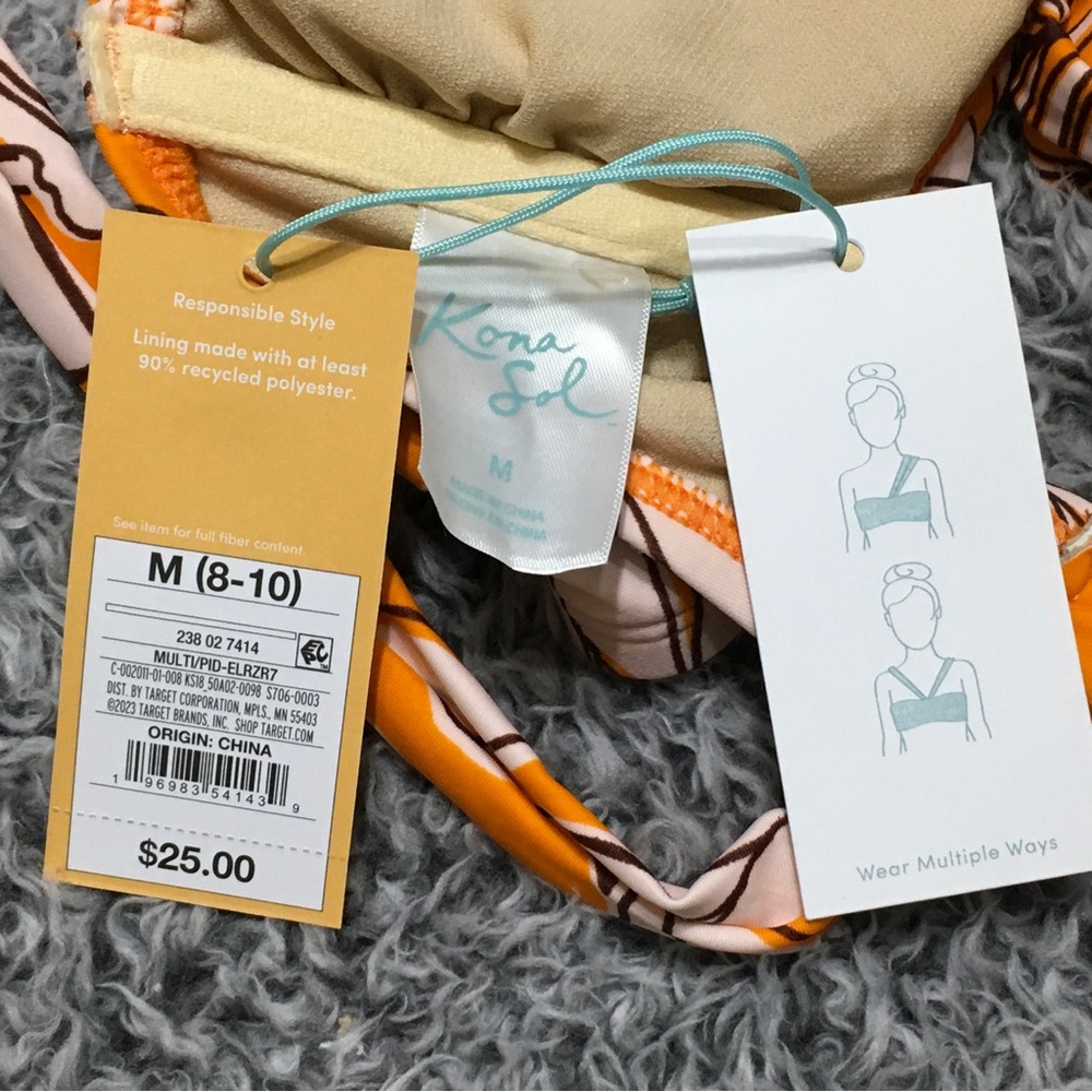 Kona Sol Women's Size M (8-10) Orange Tropical Print Bralette Bikini Top - Picture 3 of 6